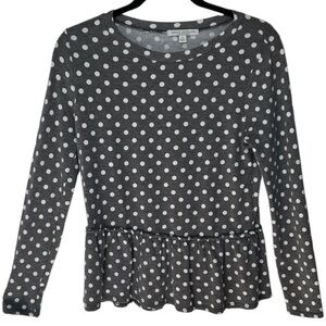 📌5/$25 Green envelope LA Charcoal White Polka Dot Long Sleeve Top ruffle bottom